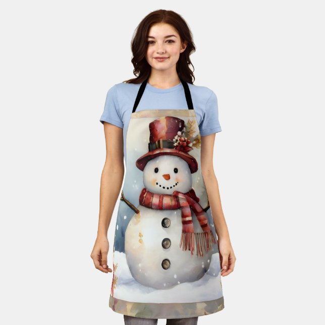 Tablier Un bonhomme de neige dans un Noël Casquette rouge (Porté)