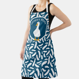 Tablier Un canard blanc personnalisé Feathers Motif Navy 