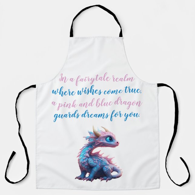Tablier Un dragon rose et bleu vous garde des rêves (Recto)