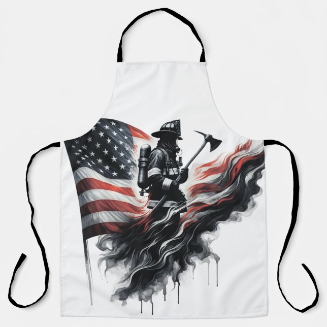 Tablier Un pompier américain.Drapeau des Etats-Unis. (Recto)