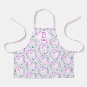 Tablier Unicorn Fleurs Monogramme Nom Rose