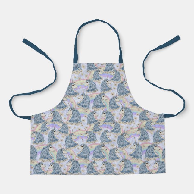 Tablier Unicornes bleues avec arcs-en-ciel (Recto)