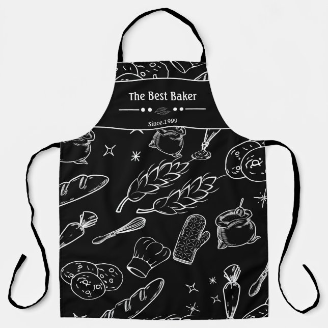 Tablier ustensiles de cuisine noir blanc cuisine boulanger (Recto)