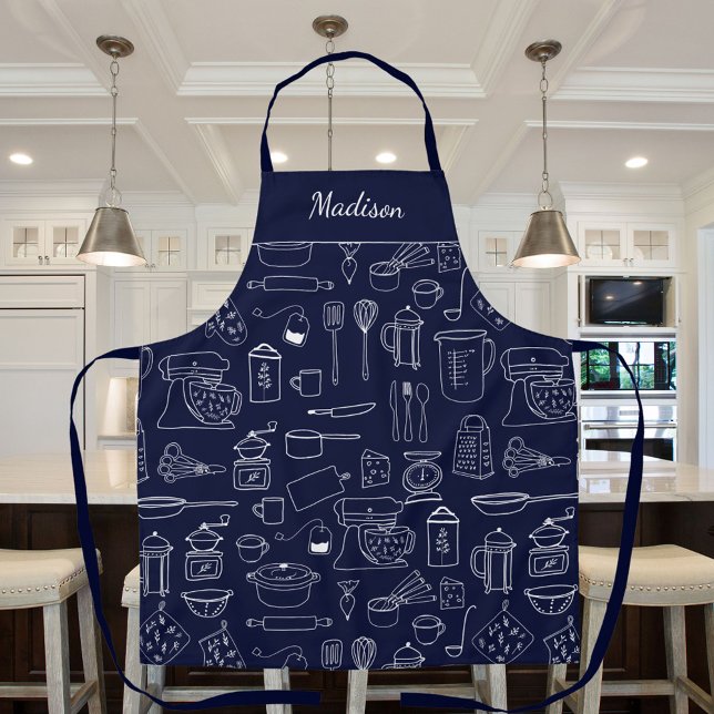 Tablier Ustensiles de cuisine vintage modernes Cute Doodle (In situ)