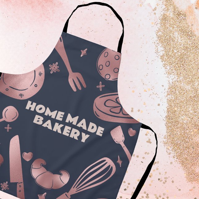 Tablier Ustensiles de cuisson rose en or Boulangerie (Rose Gold Baking Utensils Bakery Apron)