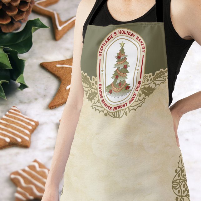 Tablier Vacances Boulangerie Boulangerie Spiritueux Noël (Beautiful faux lace cutwork makes the Christmas apron stand out from the crowd.  )