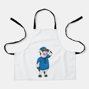 Tablier Vache comme agent de police avec casquette de poli