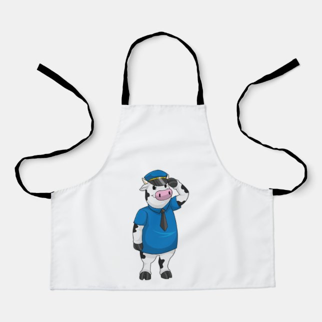 Tablier Vache comme agent de police avec casquette de poli (Recto)