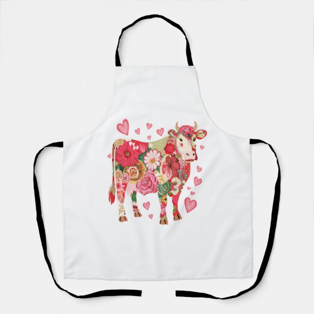 Tablier Vache florale, Vache mignonne Design (Recto)