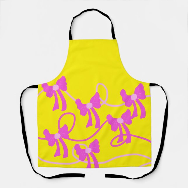 Tablier Vaches dessinées à la main Aimants rose jaune (Recto)