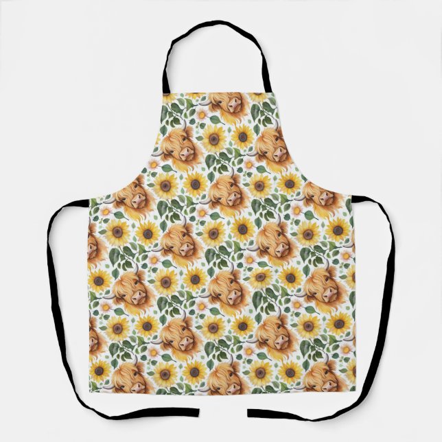 Tablier Vaches Highland et fleurs de tournesol jaune (Recto)