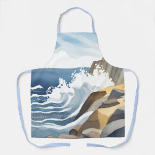 Tablier Vagues déferlantes Aquarelle de rivage côtier ro