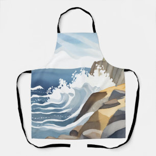 Tablier Vagues déferlantes   Aquarelle de rivage côtier ro