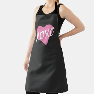 Tablier Valentine Coeur rose Blanc XOXO Noir moderne