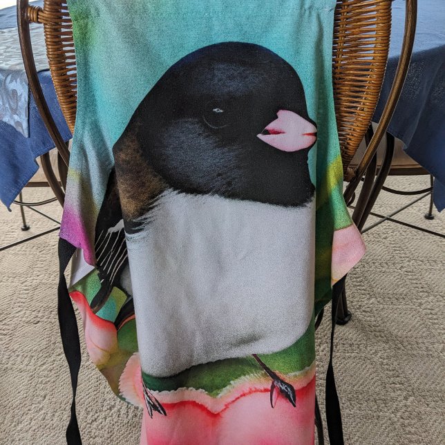 Tablier Valentine Junco Aquarelle Oiseau Tulipes & Coeur (Valentine Junco apron for a sweet bird lover's kitchen gift. Birding & backyard birdwatching)