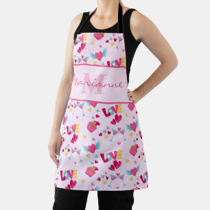 Tablier Valentine Pink Love Lettres Motif Nom élégant