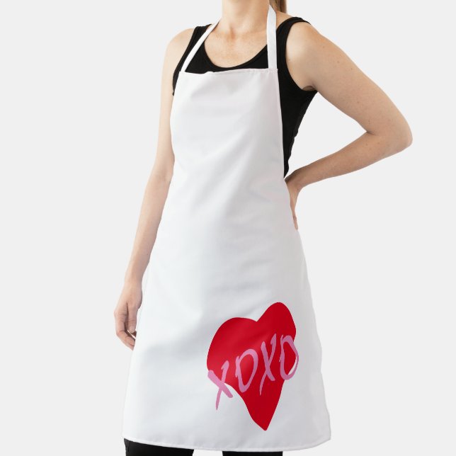 Tablier Valentine rose XOXO Coeur rouge Bold Blanc moderne (Insitu)