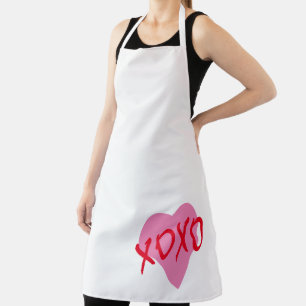 Tablier Valentine Rouge XOXO Coeur rose Téméraire Blanc mo