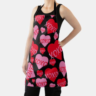 Tablier Valentine XOXO Coeur rose rouge Motif moderne noir