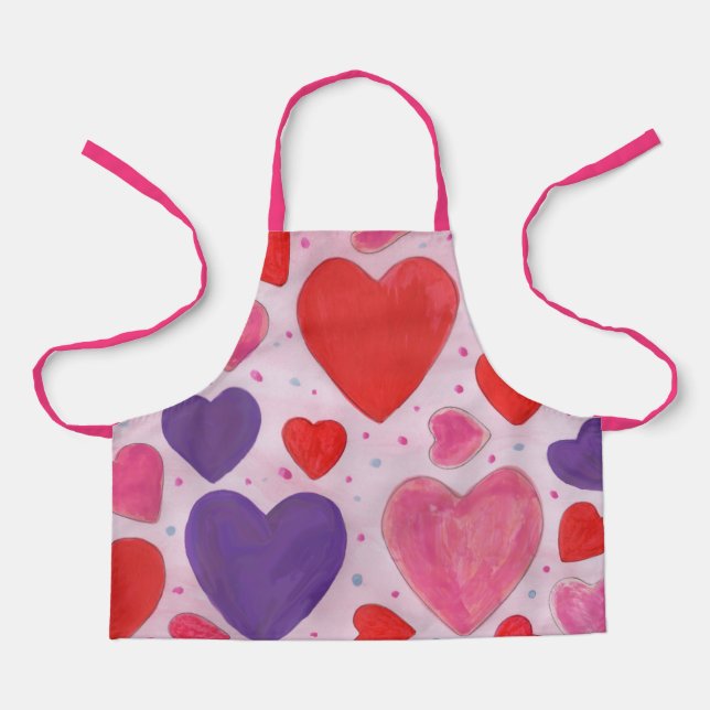 Tablier Valentines Coeurs Jour Pink violet et Motif rouge (Recto)