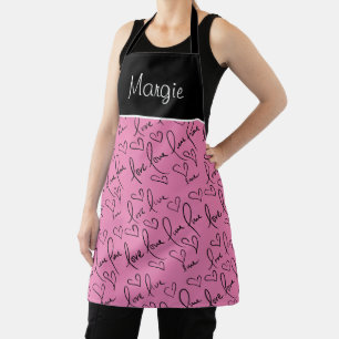 Tablier Valentines Jour Lettres à la main Amour Coeurs Nom