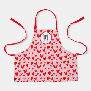 Tablier Valentines Red Doodle Hearts Motif Monogramme Enfa