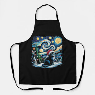 Tablier Van Gogh Nuit Étoilée Fête de Noël Chat Noir