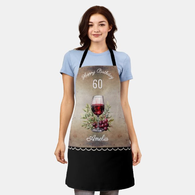 Tablier Verre rouge Vin Oliver 60e anniversaire femme (Porté)