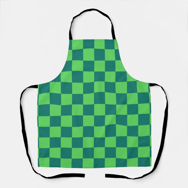 Tablier Vert bleu À damiers En vichy Motif (Recto)