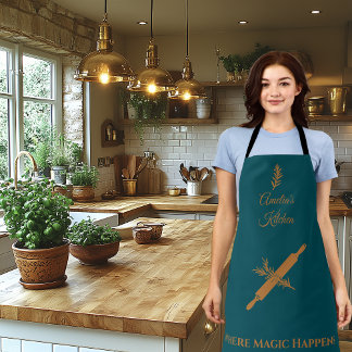 Tablier Vert de minuit avec broche à rouleaux en cuivre et