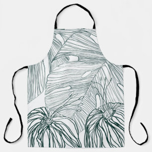 Tablier vert foncé & turquoise monstère feuilles & lys con