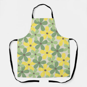 Tablier Vert jaune rétro Y2K les années 70 Fleur Motif