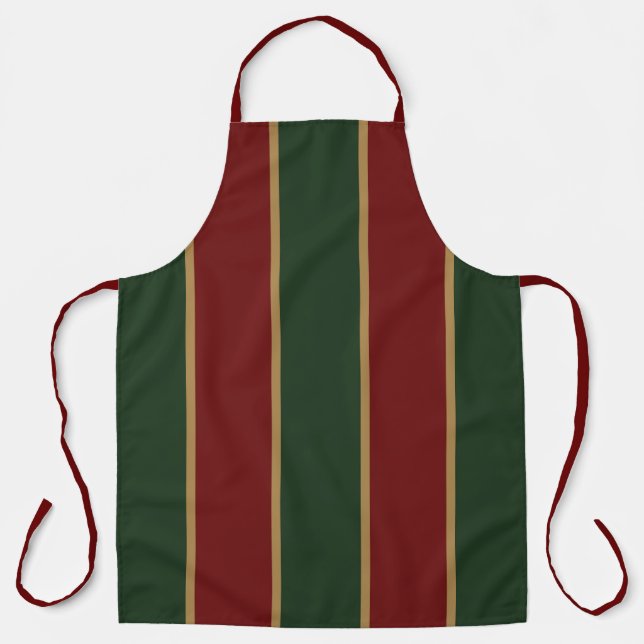Tablier Vert Noël Classique Et Rouge Avec Découpe Or (Recto)