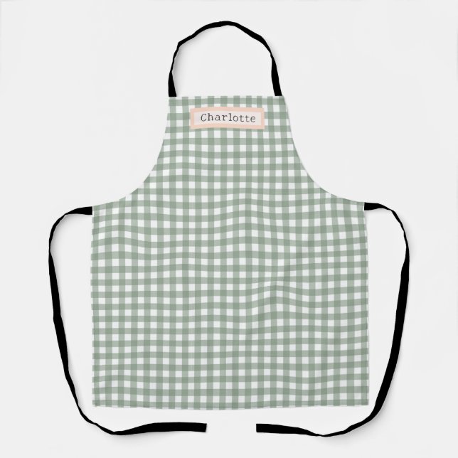 Tablier Vert Plaid mignon Personnalisé (Recto)