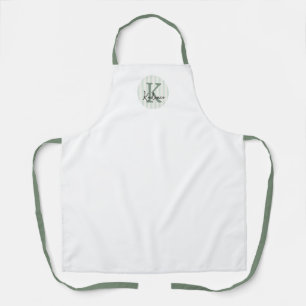 Tablier Vert sauge Charbon Monogramme personnalisé en cerc