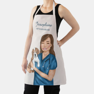 Tablier Vétérinaire Femme Vétérinaire Avec Un Chiot