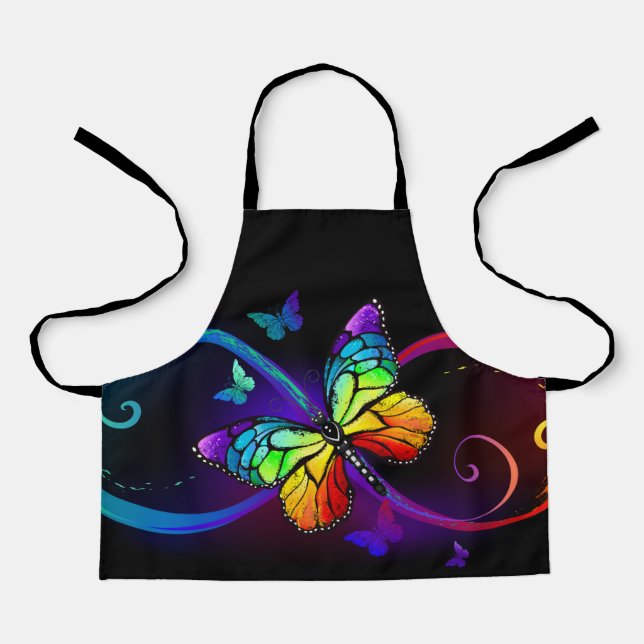 Tablier Vibrant infinity with rainbow butterfly on black (Recto)