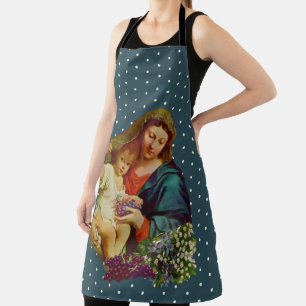Tablier Vierge catholique Marie Bébé Jésus Floral