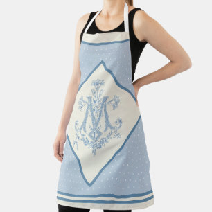 Tablier Vierge Catholique Marie Croix Bleue Lys
