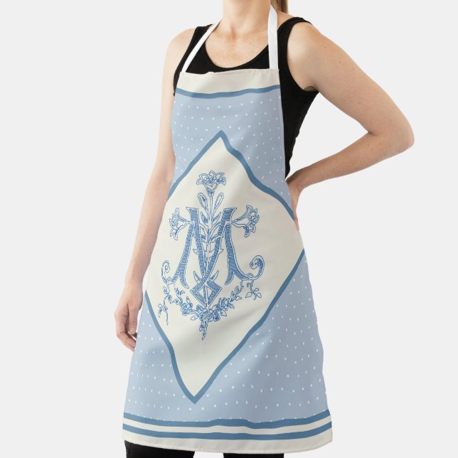 Tablier Vierge Catholique Marie Croix Bleue Lys Apro (Insitu)