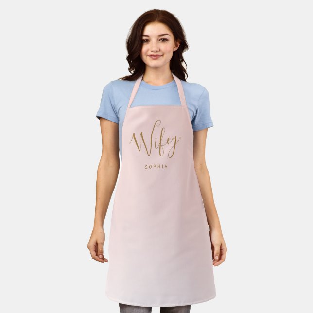 Tablier Viffée de couleur rose pâle simple et personnalisé (Porté)
