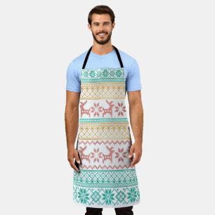 Tablier Vilain tricot vert rose or moderne chic