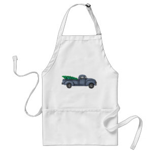 Tablier Vintage Bleu Arbre de Noël Camion Apron
