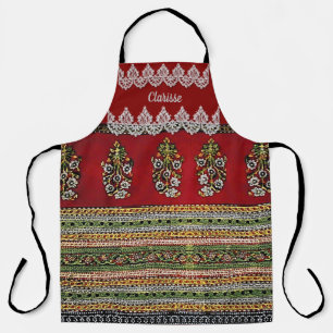 Tablier Vintage Boho Red Black Green personnalisé Floral