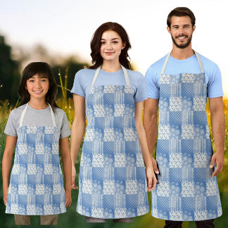 Tablier Vintage Denim Blue Creamy White Patchwork 