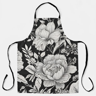 Tablier Vintage floral noir et blanc classique