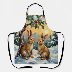 Tablier Vintage Lapins sous l'Arbre de Houx Noël