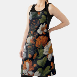 Tablier Vintage Orange blanc élégant fleurs rétro