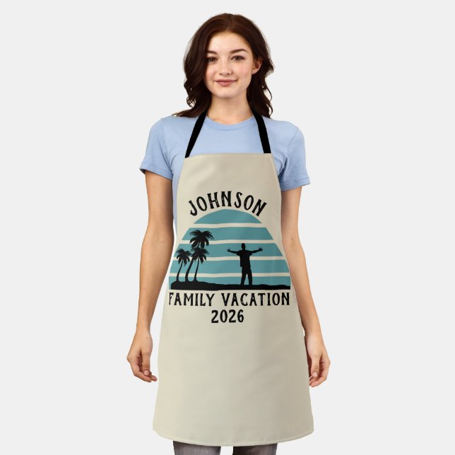 Tablier Vintage Palm Tree Sunset Custom Family Vacation (Porté)