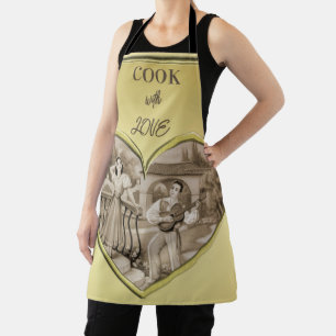Tablier Vintage Romance couple, homme et femme, or